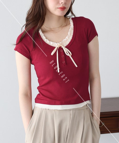 Gathered Layered Ribbon T-Shirt