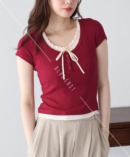 Gathered Layered Ribbon T-Shirt