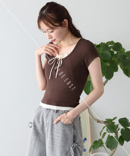 Gathered Layered Ribbon T-Shirt