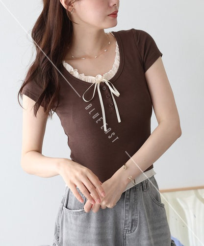 Gathered Layered Ribbon T-Shirt