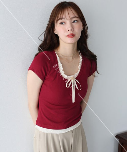 Gathered Layered Ribbon T-Shirt