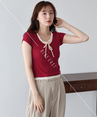 Gathered Layered Ribbon T-Shirt