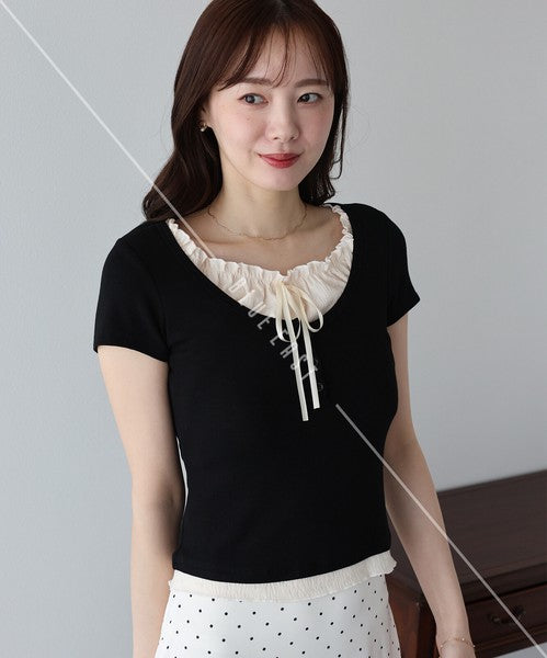 Gathered Layered Ribbon T-Shirt