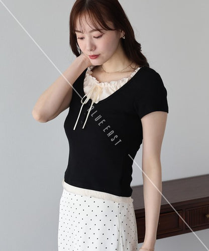 Gathered Layered Ribbon T-Shirt