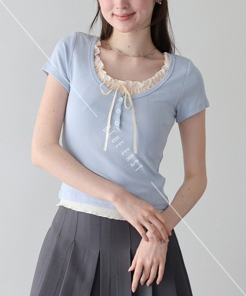 Gathered Layered Ribbon T-Shirt