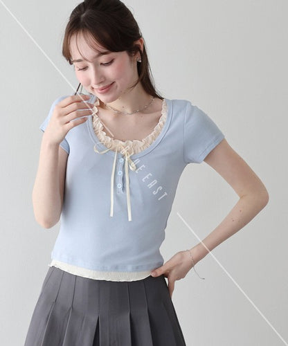 Gathered Layered Ribbon T-Shirt
