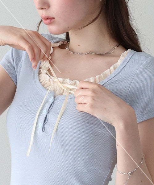 Gathered Layered Ribbon T-Shirt