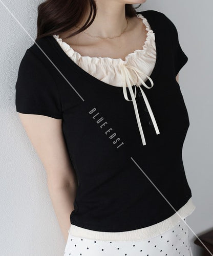 Gathered Layered Ribbon T-Shirt