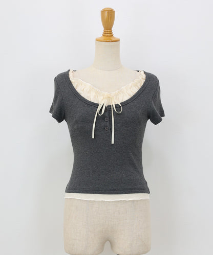 【Sale ended】Gathered Layered Ribbon T-Shirtav