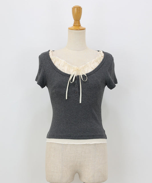 Gathered Layered Ribbon T-Shirtav