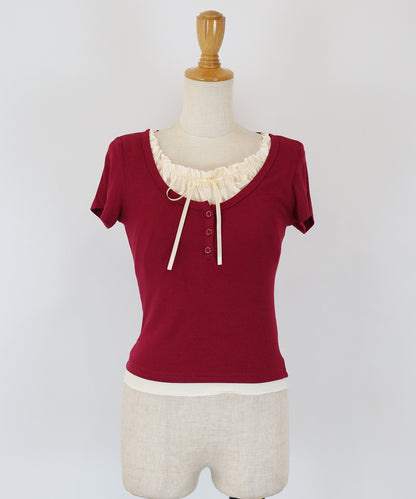 【Sale ended】Gathered Layered Ribbon T-Shirtav