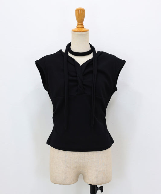 【Sale ended】Sleeveless Draped Top with Tie Detail