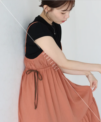 Casual Dress Check Pattern Ladies fashion Camisole Dress Check Side Ribbon