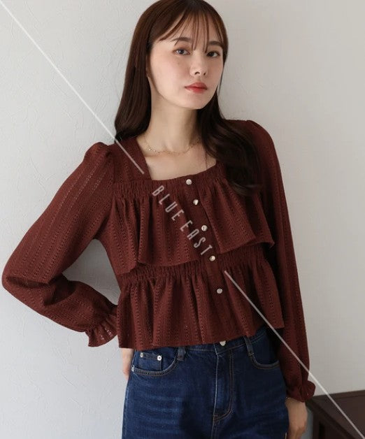 Button Shirt/Blouse Square Tiered