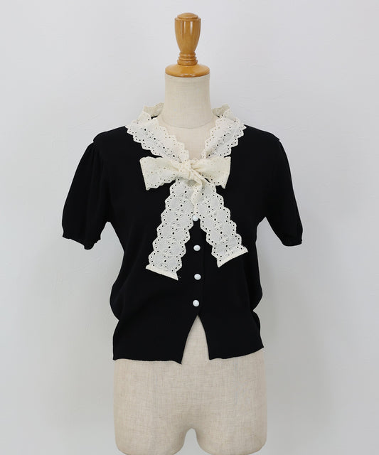 【Sale ended】[2026 New Arrival] Cardigan with Lace Ribbon Detail