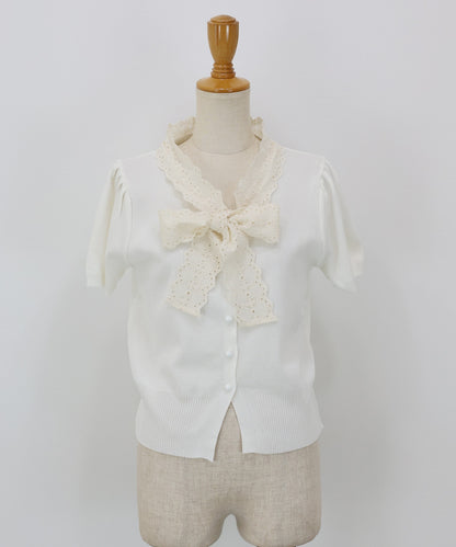 【Sale ended】[2026 New Arrival] Cardigan with Lace Ribbon Detail