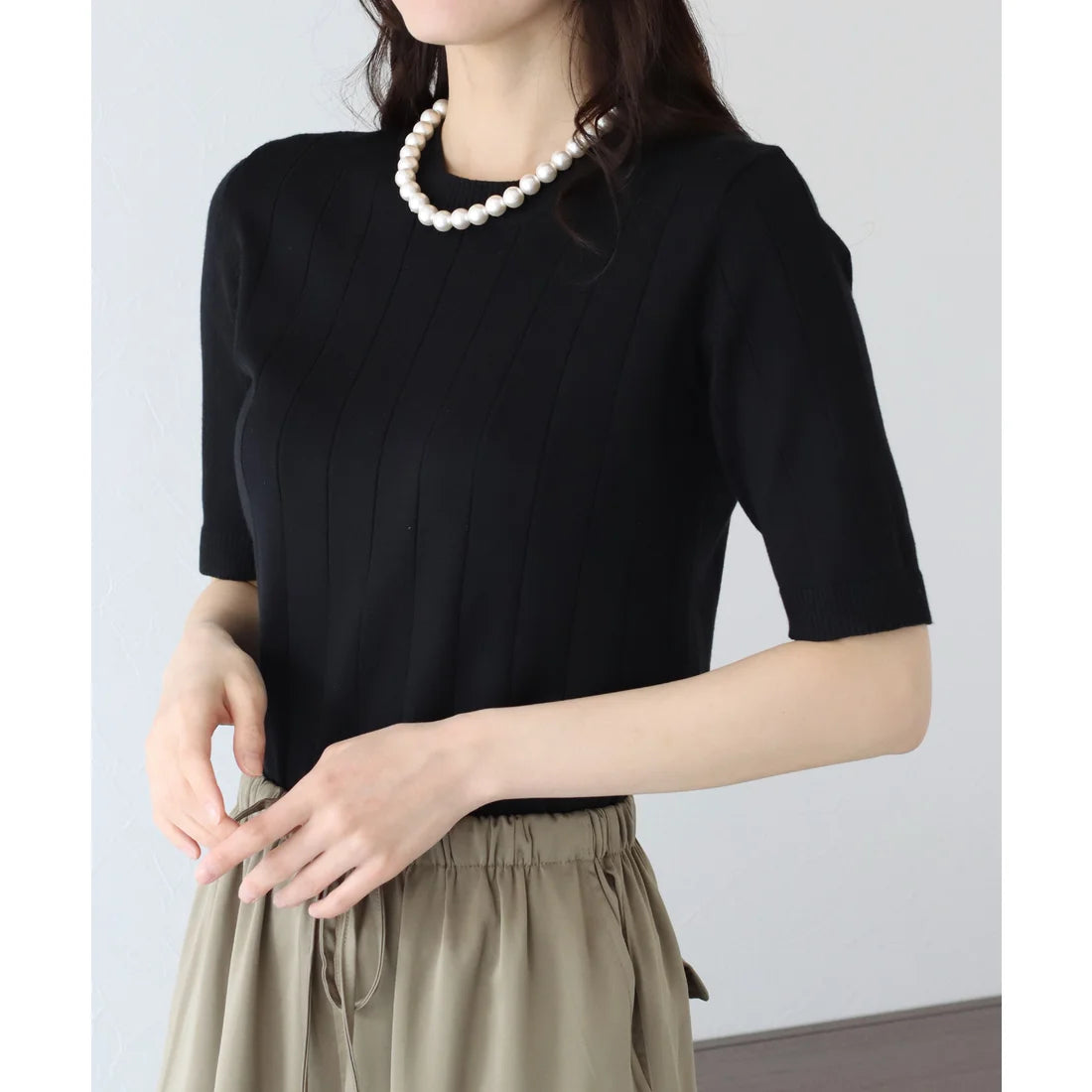 Sweater/Knitwear Summer Knit Crew Neck Knit Tops 5/10 length