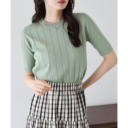 Sweater/Knitwear Summer Knit Crew Neck Knit Tops 5/10 length