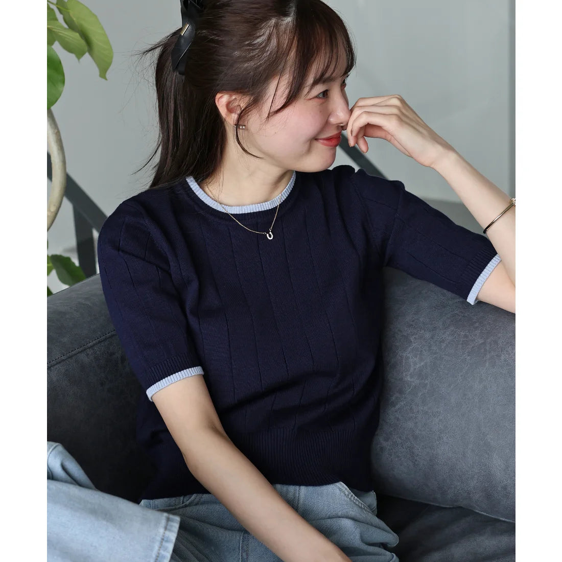 Sweater/Knitwear Summer Knit Crew Neck Knit Tops 5/10 length
